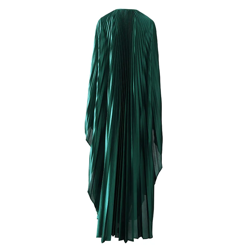 Women Summer Long Shirt Dress New Fashion Casual Solid Color Pleated Loose Round Neck Batwing Sleeves Irregular Long Dresses