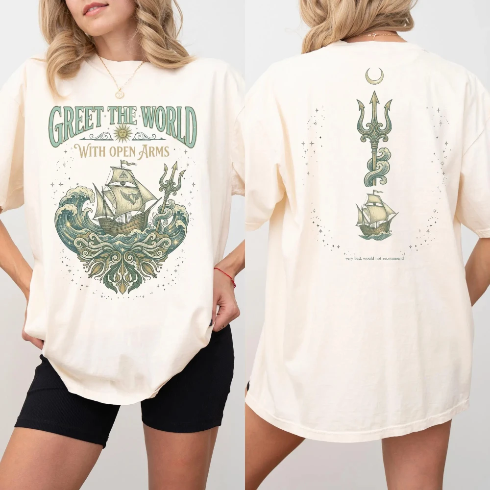 Episches musikalisches T-Shirt, T-Shirt mit Odysseus-Retro-Mythologie-Muster. Sommerliches, lockeres, lässiges Harajuku-T-Shirt aus reiner Baumwolle für Paare – Detail 5