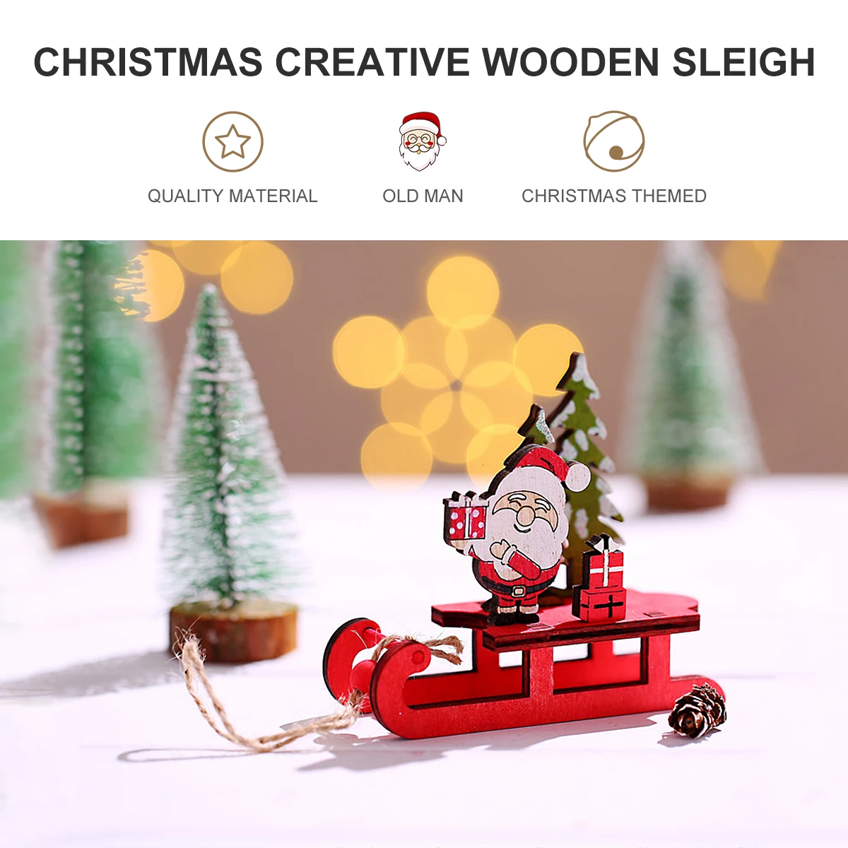 

2Pcs Wooden Sleigh naments Christmas Decorations Moisture Resistant Dry Realistic Modeling Children Room Desk Bedroom Fashion