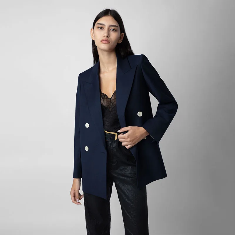 

Zadig Casual Blazer Suits Women Navy Blue Chic Button Pocket Occasion Ladies Coats Female Elegant Lapel Formal Blazers Tops