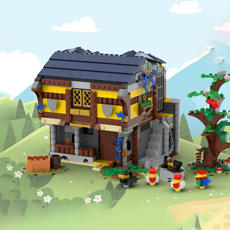 

905pcs MOC Medieval Tavern Removable Roof DIY Model Building Blocks Birthday Toys Gift for Collectors