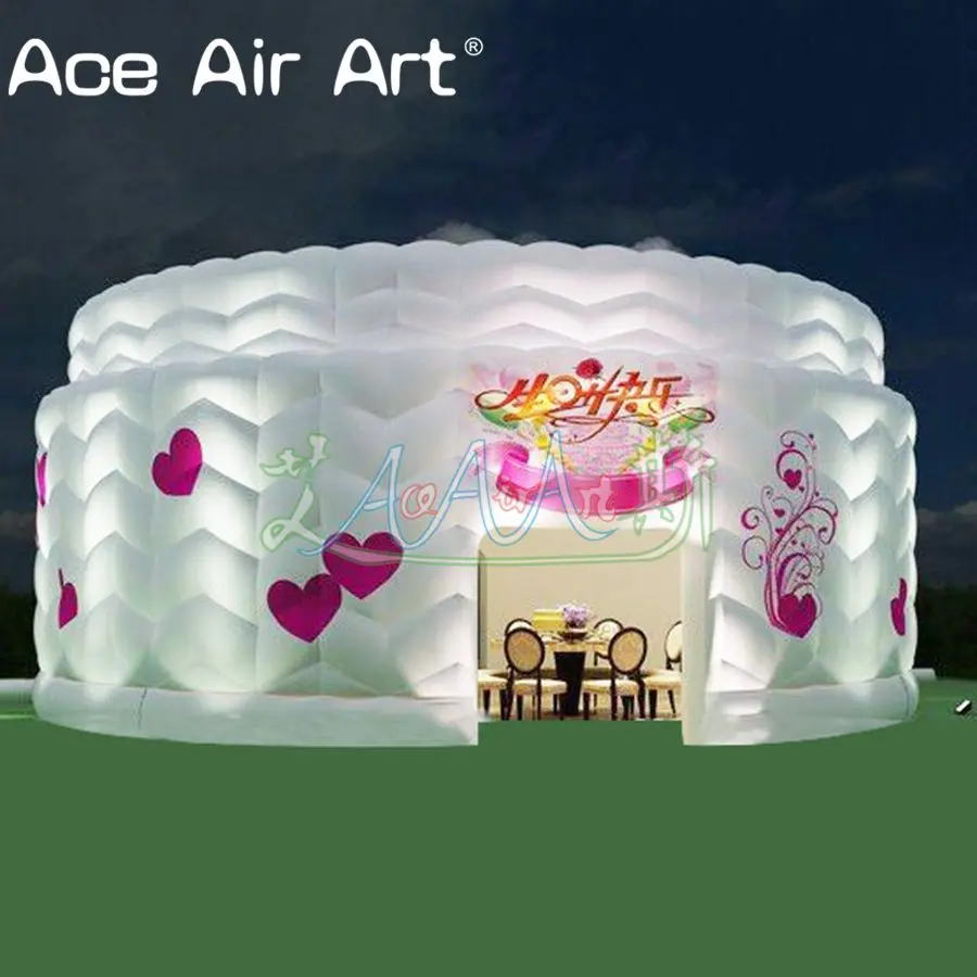 

LED Light Up Heart-Themed Inflatable Dome Tent for Birthday Party, Wedding Receptions, Outdoor Event Spaces Inflatable Cake Tent