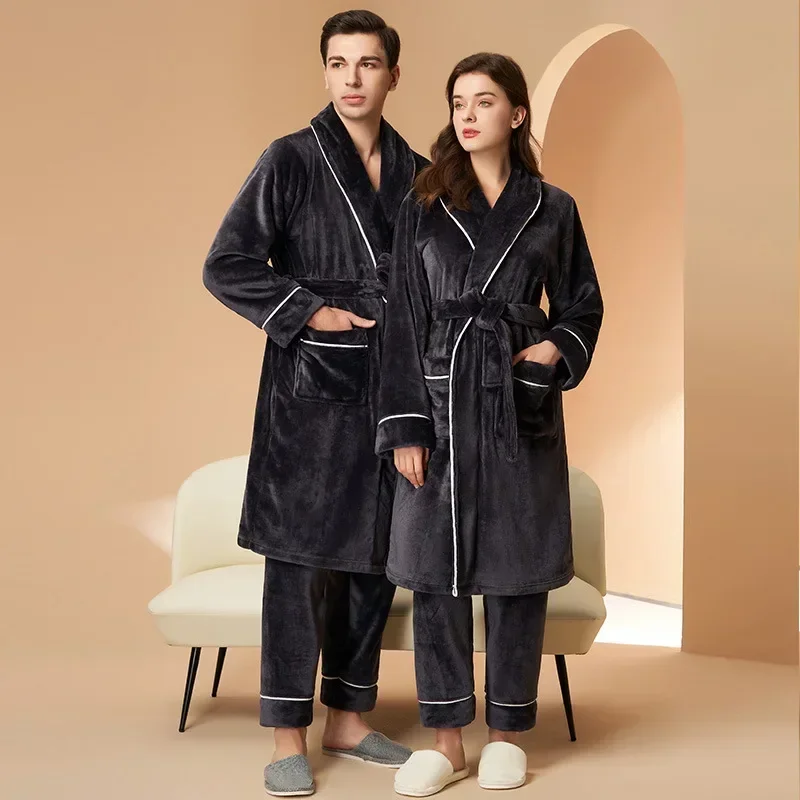 2023 New Spring/Summer Coral Velvet Pajamas for Men and Women, Thickened and Velvet Couple Sleepwear, Winter Warmth Set