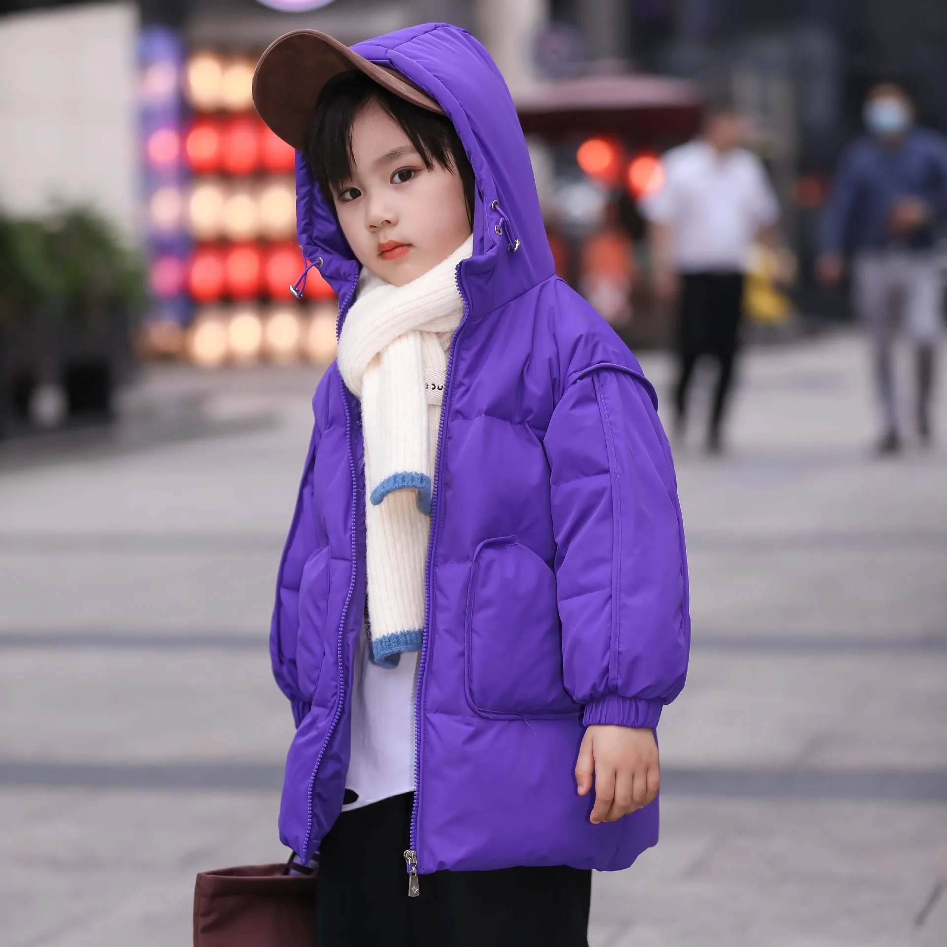 

New Children's Down Jacket Mid-size Children's Warm Hooded Mid-length Winter Coat