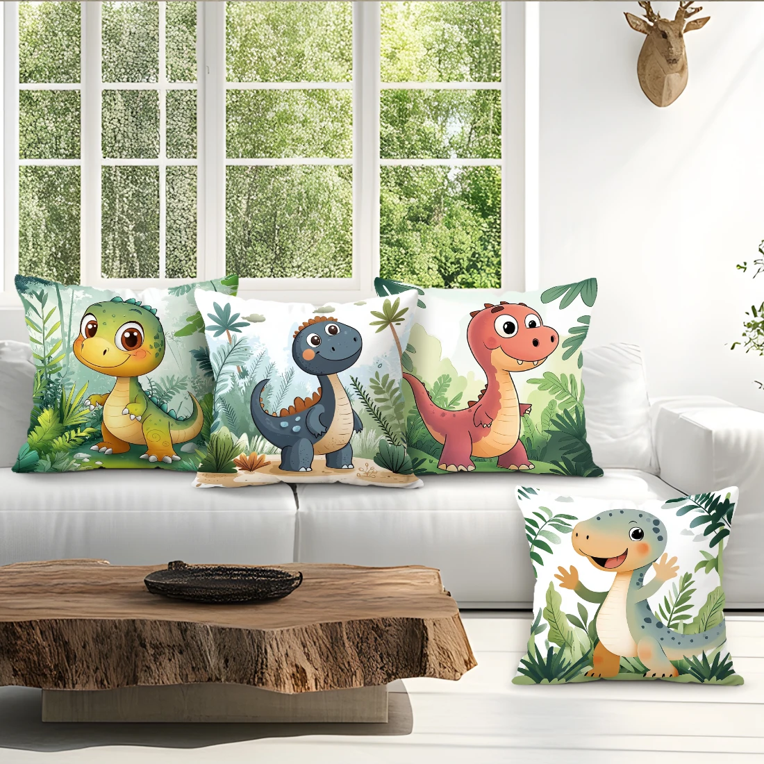 Cute Dinosaur Cushion Pillowcase Printed Polyester 40/45/50c