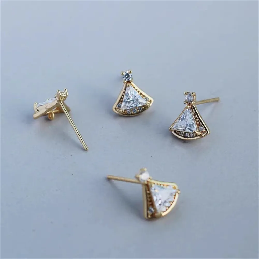 

14K Copper-clad Gold Micro-inlaid Zircon Umbrella-shaped 925 Silver Needle, Handmade DIY Earrings Accessories, Jewelry Material