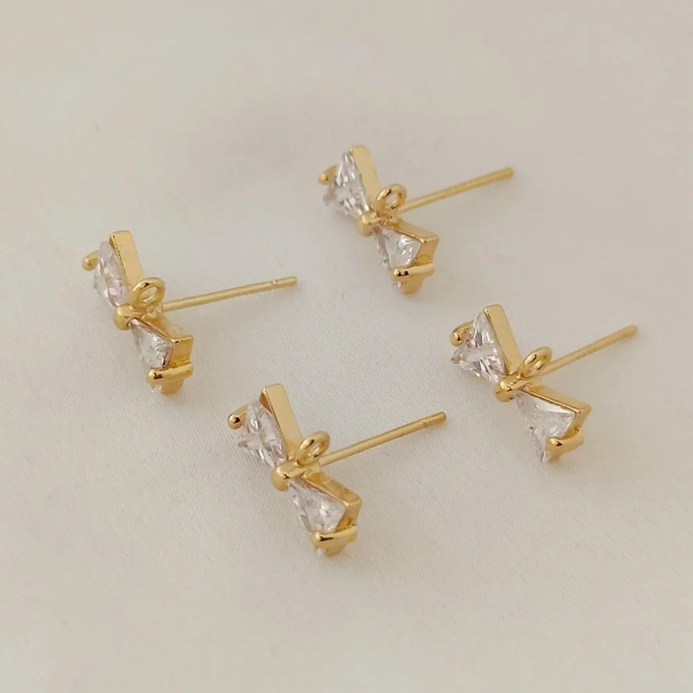 Ohrstecker aus 14 Karat vergoldetem S925-Silber mit Zirkonschleifen und Anhängerohrringen, handgefertigter DIY-Schmuck