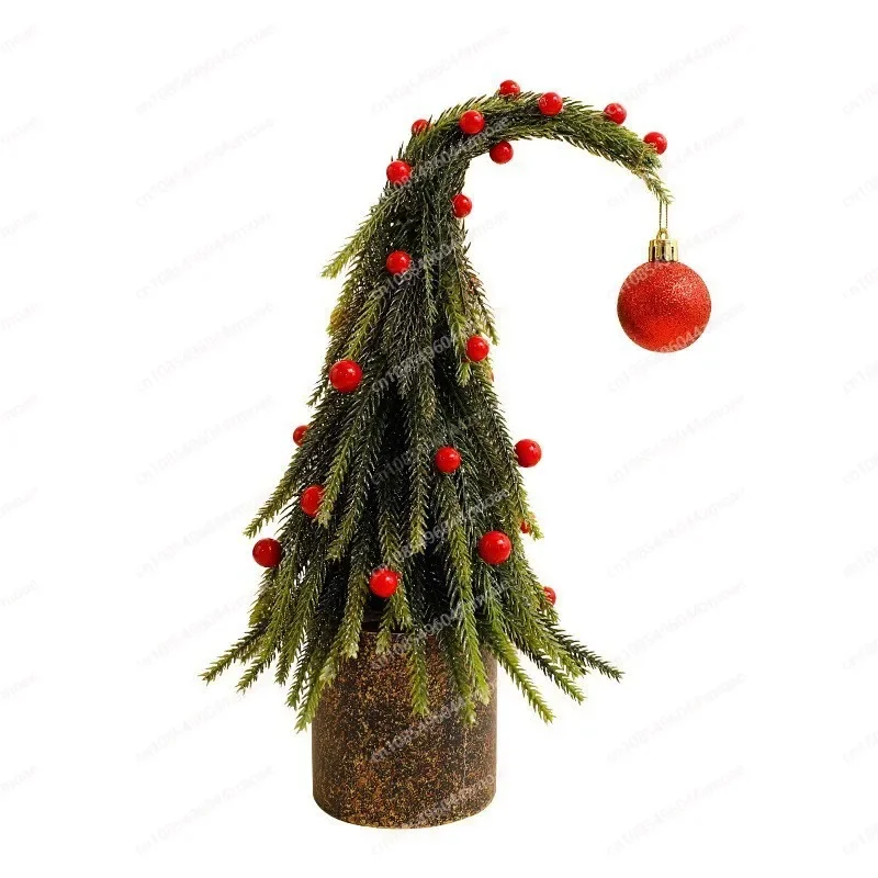 Y Unique Tilted Head Mini Christmas Tree, Tabletop Decor for Home Office