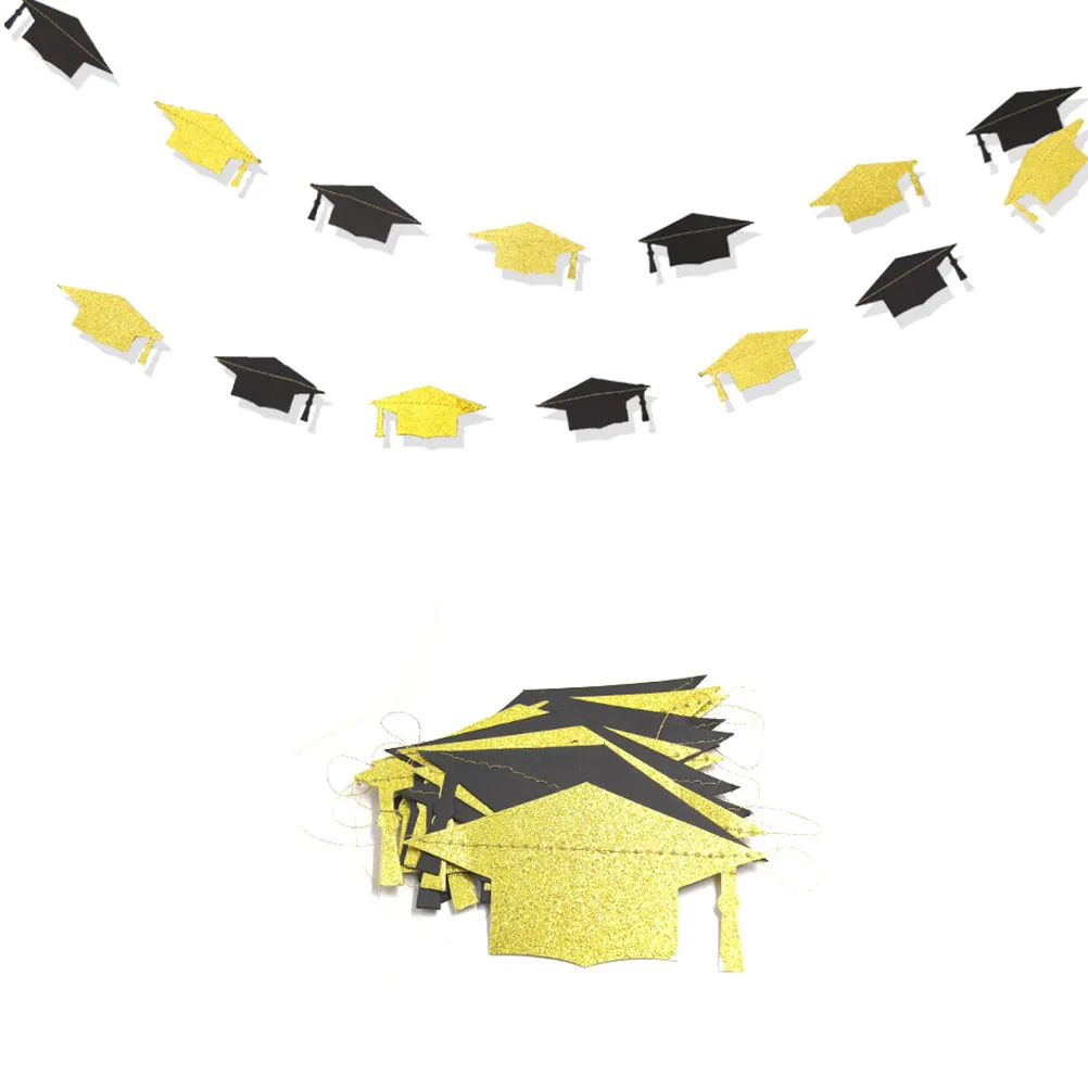 

2 set 2 Sets Graduation Hat Bunting Decorations Glitter Banner Garland Party Supplies For Graduation Celebration Decorations