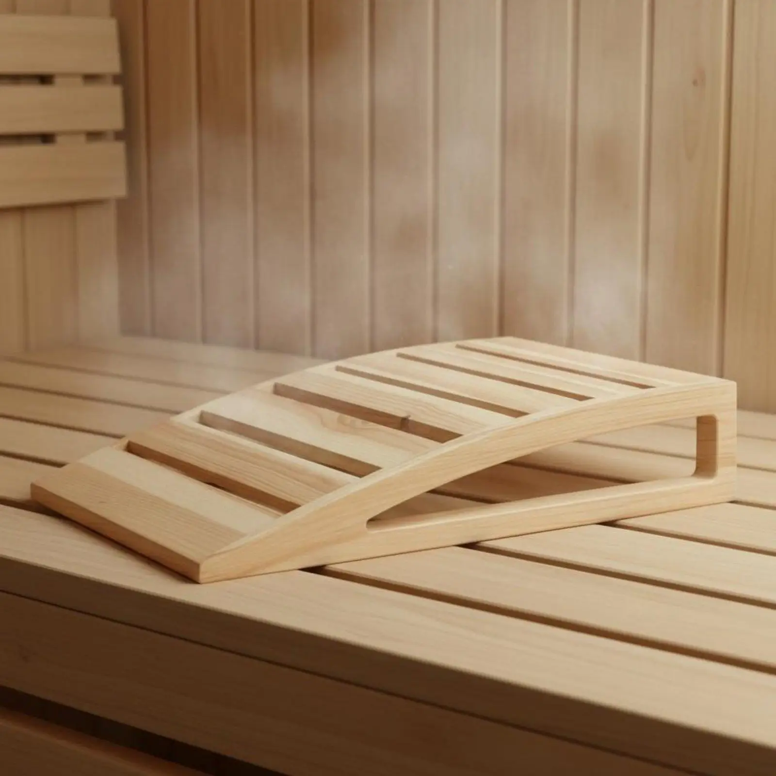 Pine Wood Sauna Pillow Slatted Ergonomic Headrest for Steam Room Lounging Comfort
