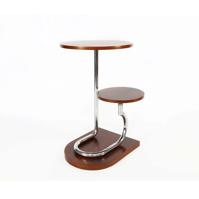 

Middle-aged Double-layer Oak Round Metal Coffee Table, Korean-style Center Table, A Niche Creative Side Table Metal Table