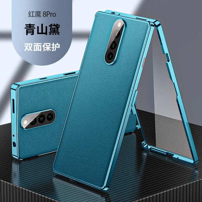 360 Full Protection Case for ZTE Nubia Red Magic 8 Pro 5G NX729J Metal Bumper Clear Front Glass with Back PU Leather Hard Cover