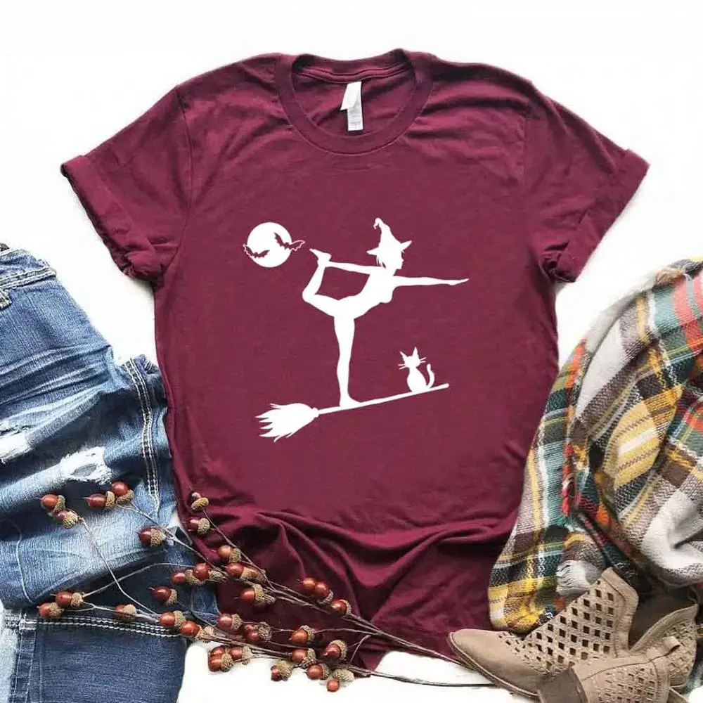 

Witch Yoga loween Print Women's T-irt Casual Funny aphic Tee Cus Design Service DIY Apparel Procing