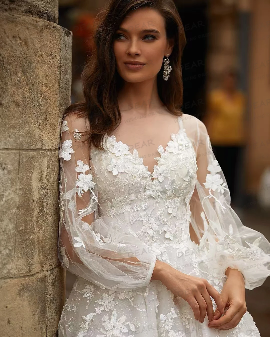 Luxury Illusion Wedding Dresses 2025 Women's A Line Sexy Sweetheart Appliques Princess Long Sleeve Bridal Gowns Vestido De Novia