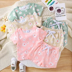 Lioraitiin Toddler Girl Clothes Set Round Neck Short Sleeve Daisy Print Tops + Elastic Waist Shorts Infant Summer Clothes Outfit