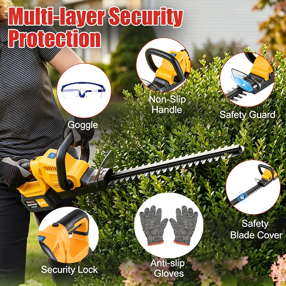 22inch Brushless Electric Hedge Trimmer 24000RPM Cordless Portable Bush Trimmer Lawn Mower Garden Yard Tools With 2pcs 24V Battery
