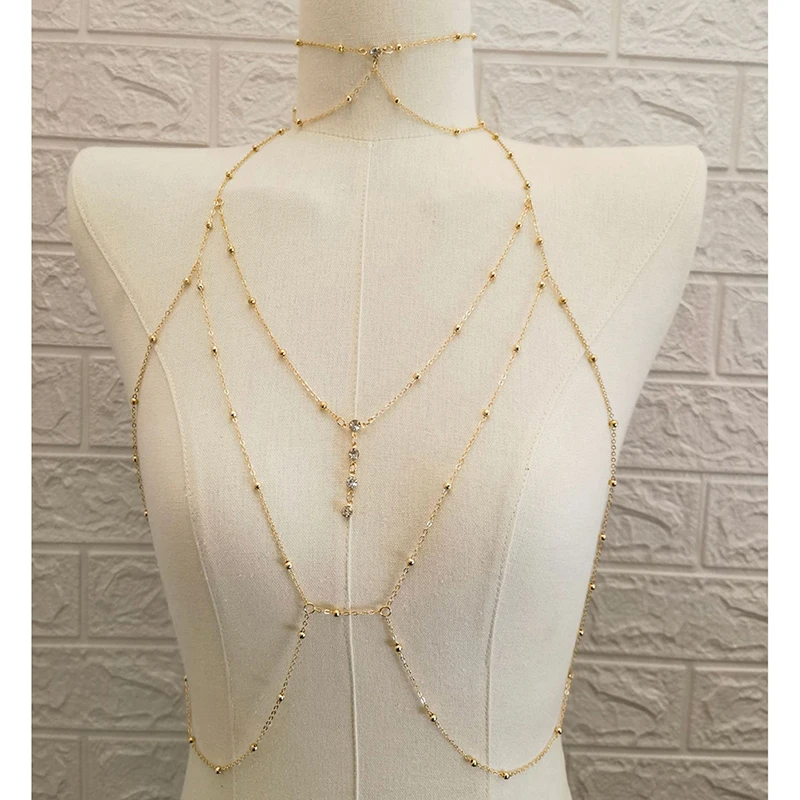 Metal Body Bust Chain Jewelry for Women Sexy Style Hollow Bikini Ladies Breast Crystal Body Chain Decoration Fashion Jewelry