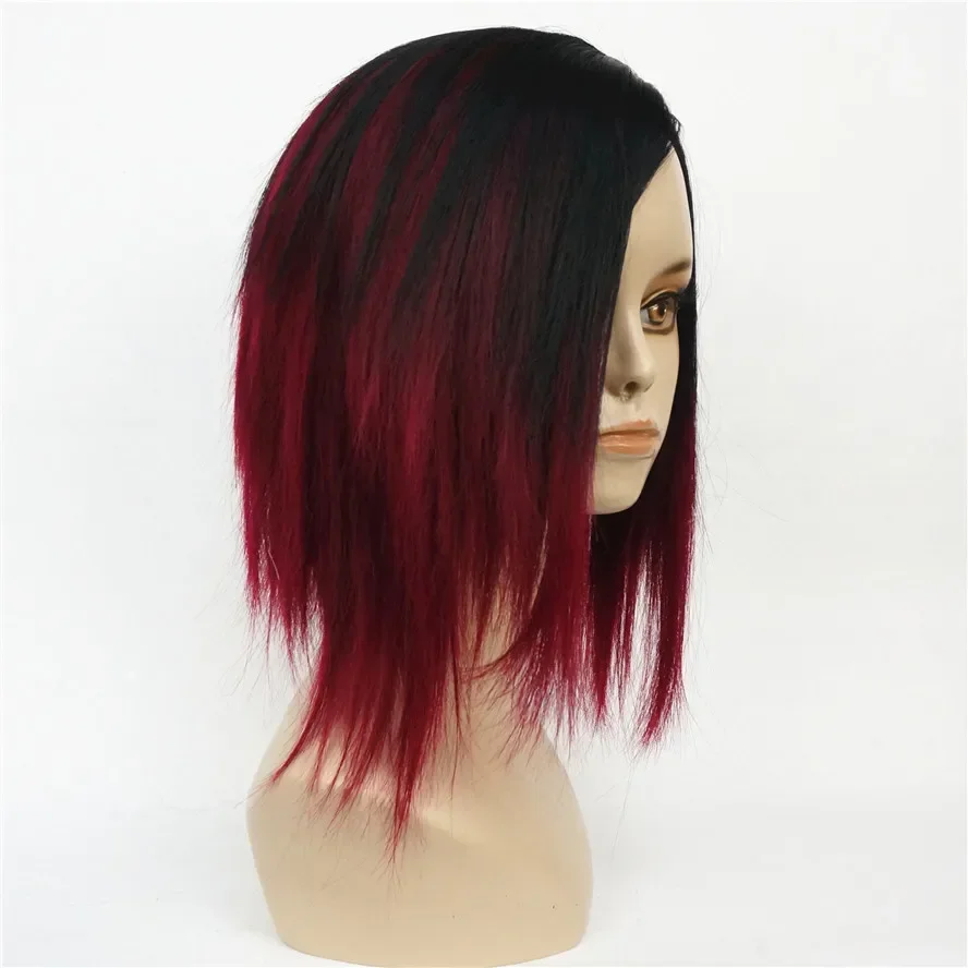 

StrongBeauty женский короткий прямой парик Боб Глубокий винный микс черных натуральных синтетических полных париков