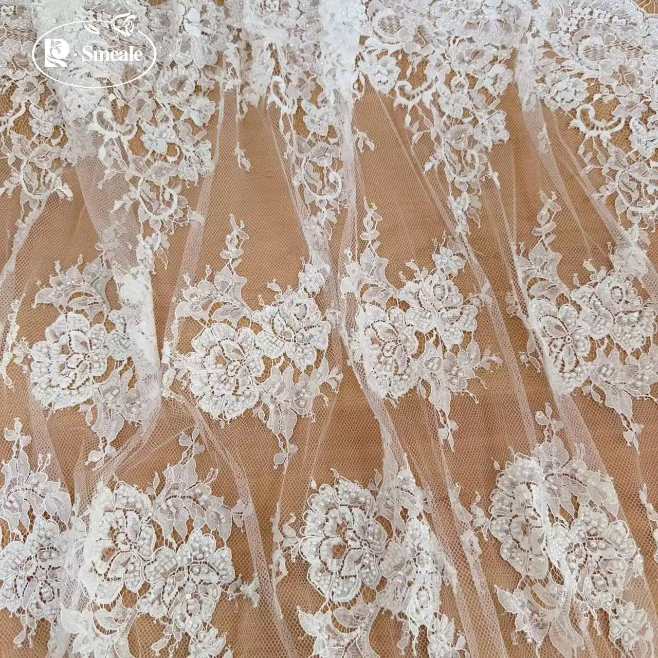 3M Eyelashes Beads Sequins Embroidery Lace Fabric Luxury Evening Dress French Lace High Quality Rope Sewing