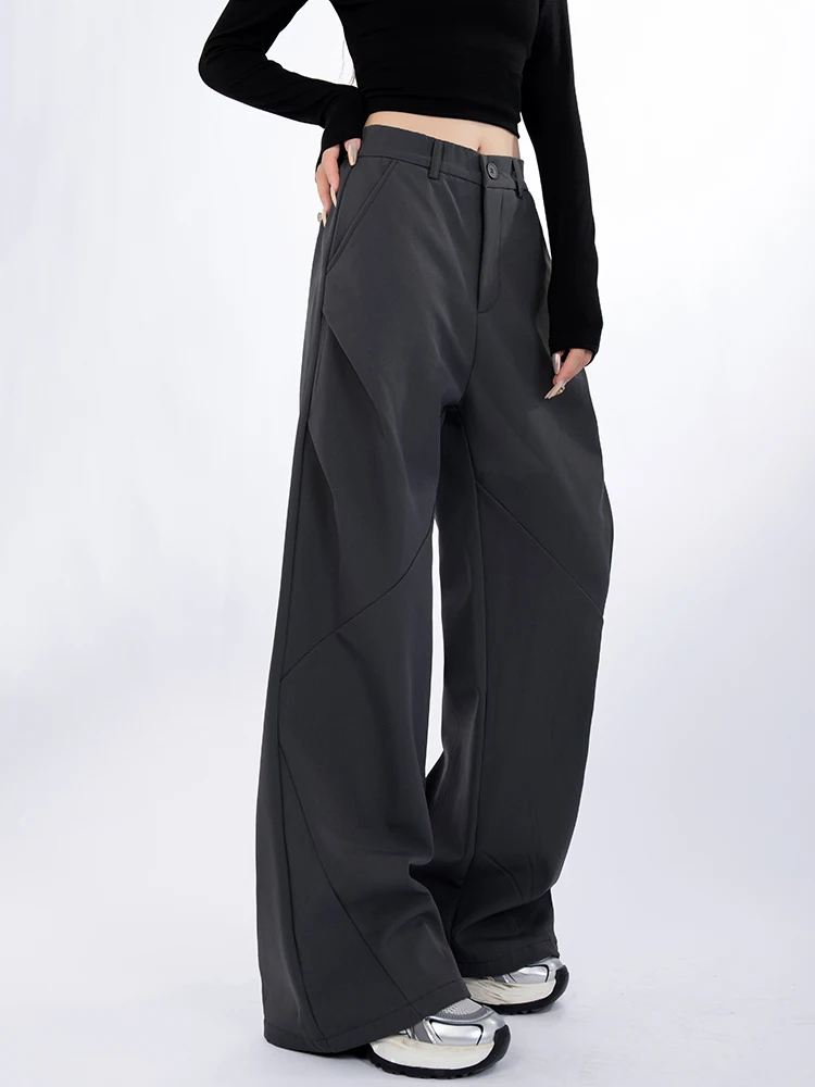 سراويل عمل نسائية من الصوف السميك، تصميم جديد للخريف والشتاء، سراويل كاجوال مستقيمة الساق، متعددة الاستخدامات يوميًا. #2