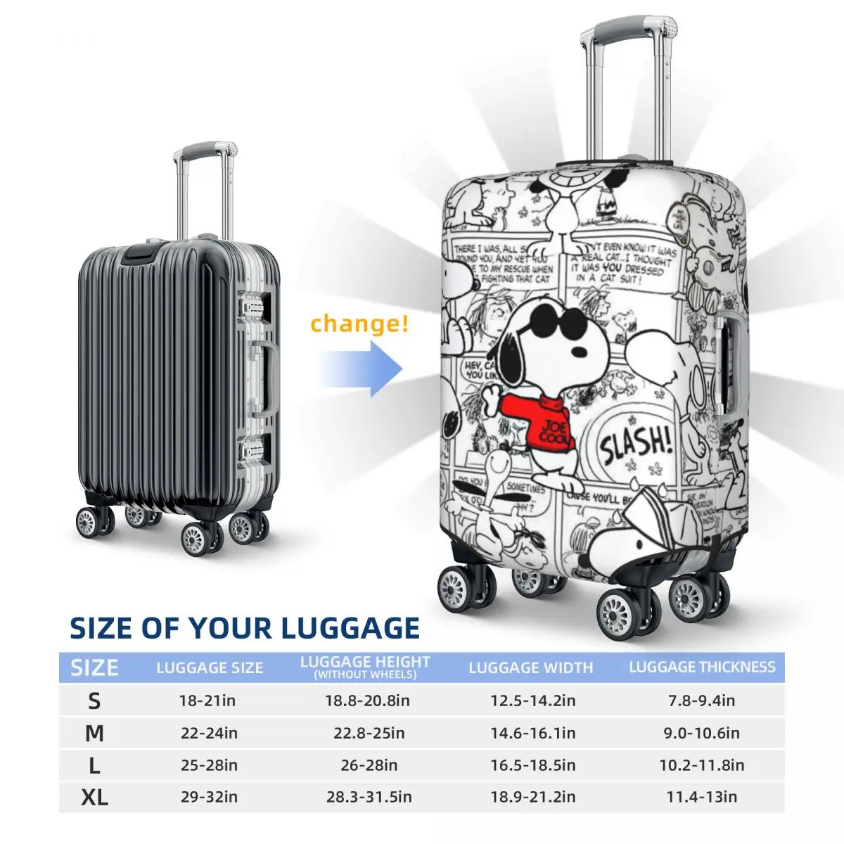 مخصص S-Snoopys الرجعية غطاء حقيبة مرونة تصميم كوميدي الفيلم الأمتعة أغطية حماية لمدة 18-32 بوصة #6