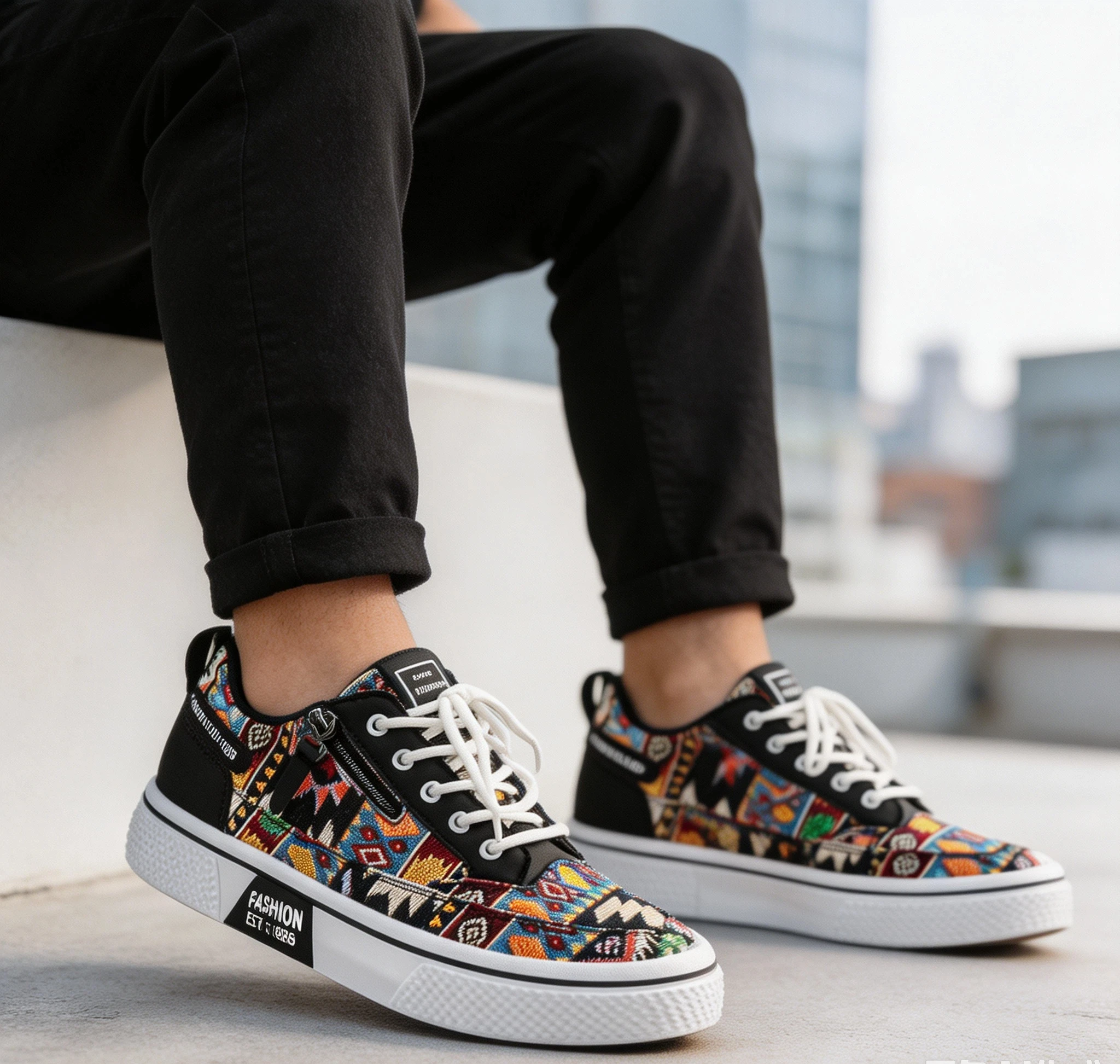 Men Summer Versatile Unique Printed Canvas Skate Shoes Lightweight Soft Sole Casual Trendy Sport Sneakers