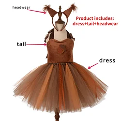 Halloween Costume Children's Squirrel Dress Animal Cute Dress Children's Day Performance Costume Role Play Tutu Dress 2-12Y