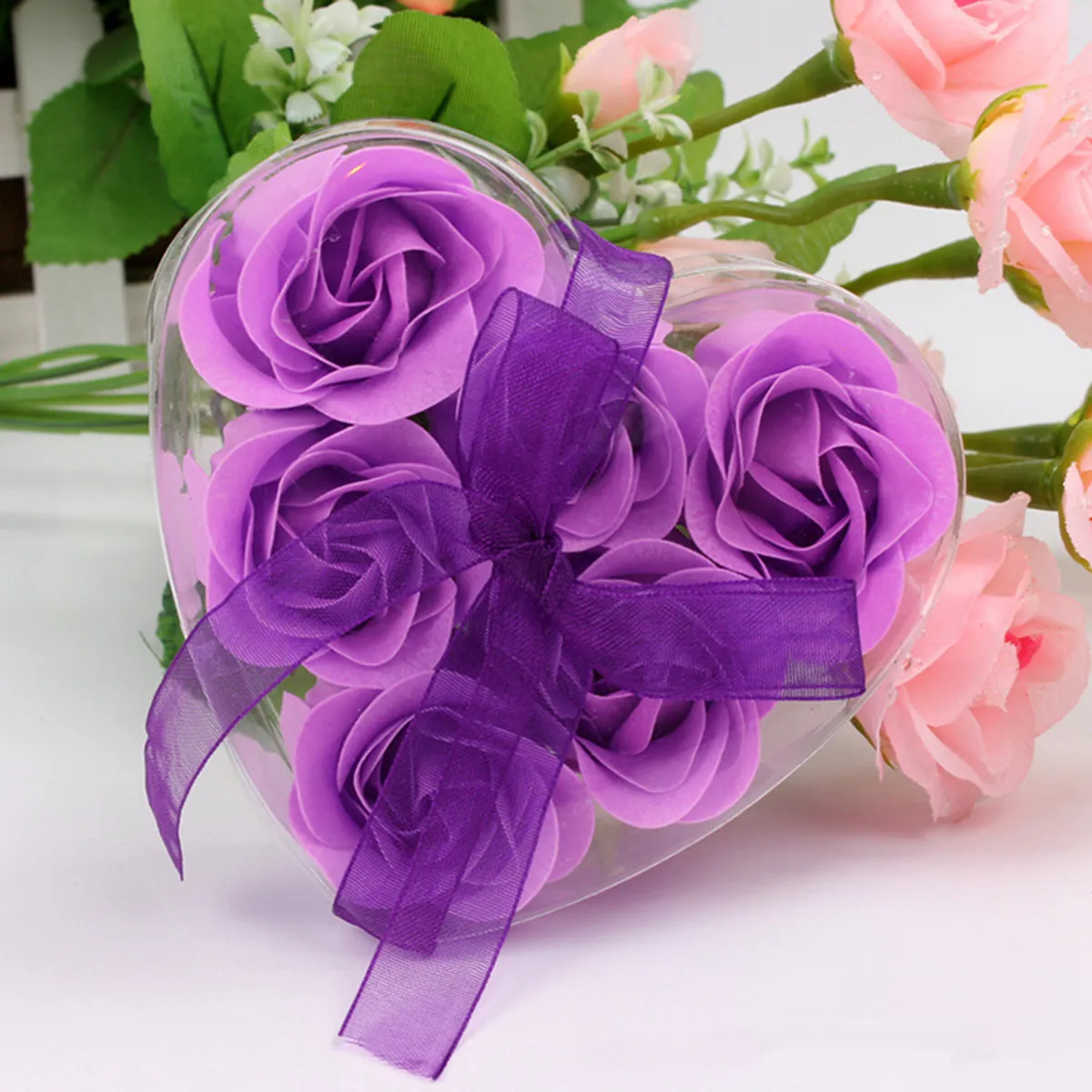 

6Pcs Simulation Rose Soap Heart Flowers Gift Box Perfect Birthday Valentin's Day Home Hotel Wedding Decor Rose Gift Box