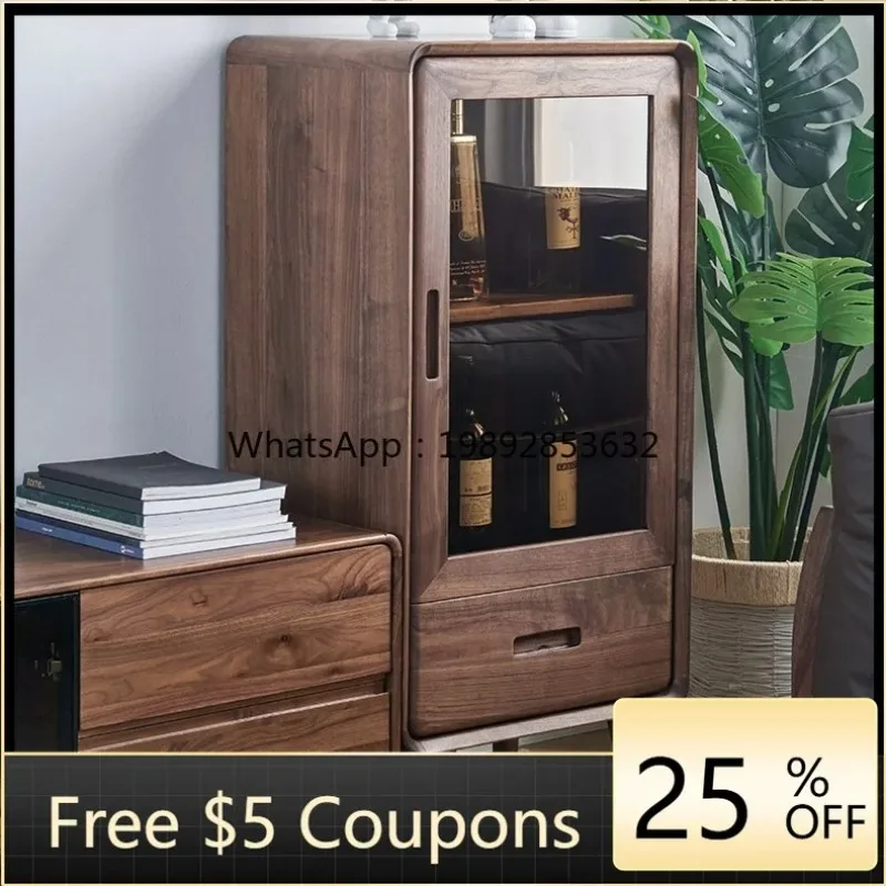 LYY Nordic TV Side Cabinet Living Room Solid Wood Glass Door Side Cabinet Small Wine Cabinet Wall-Mounted North American
