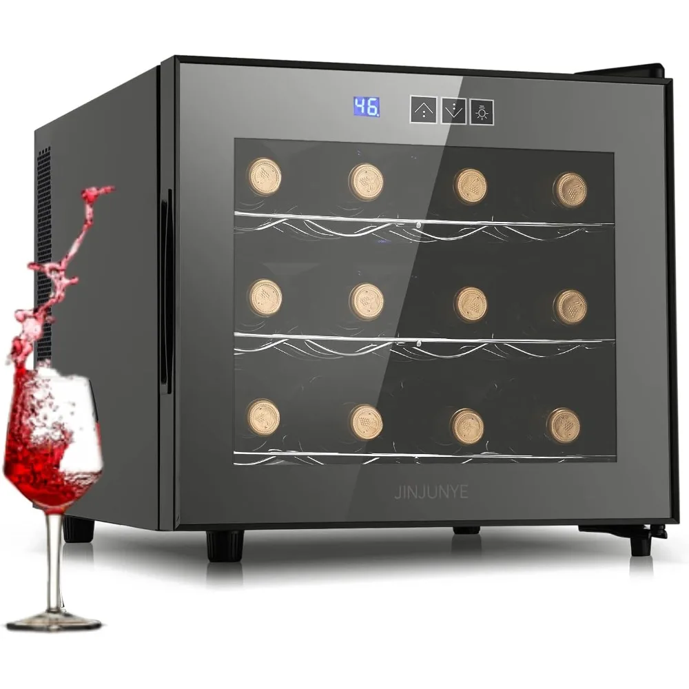 Refrigerador refrigerador de vinho, atualização de geladeira de vinho de 12 garrafas pequena, controle de temperatura do refrigerador de vinho de bancada, 46-66 ° F Chip Duplo, Mi