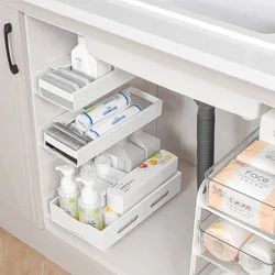 No Punching Cupboard Drawer Basket Kitchen Storage Organizer Shelf Sliding Cabinet Basket Pull Out Drawer Type Mesh Basket