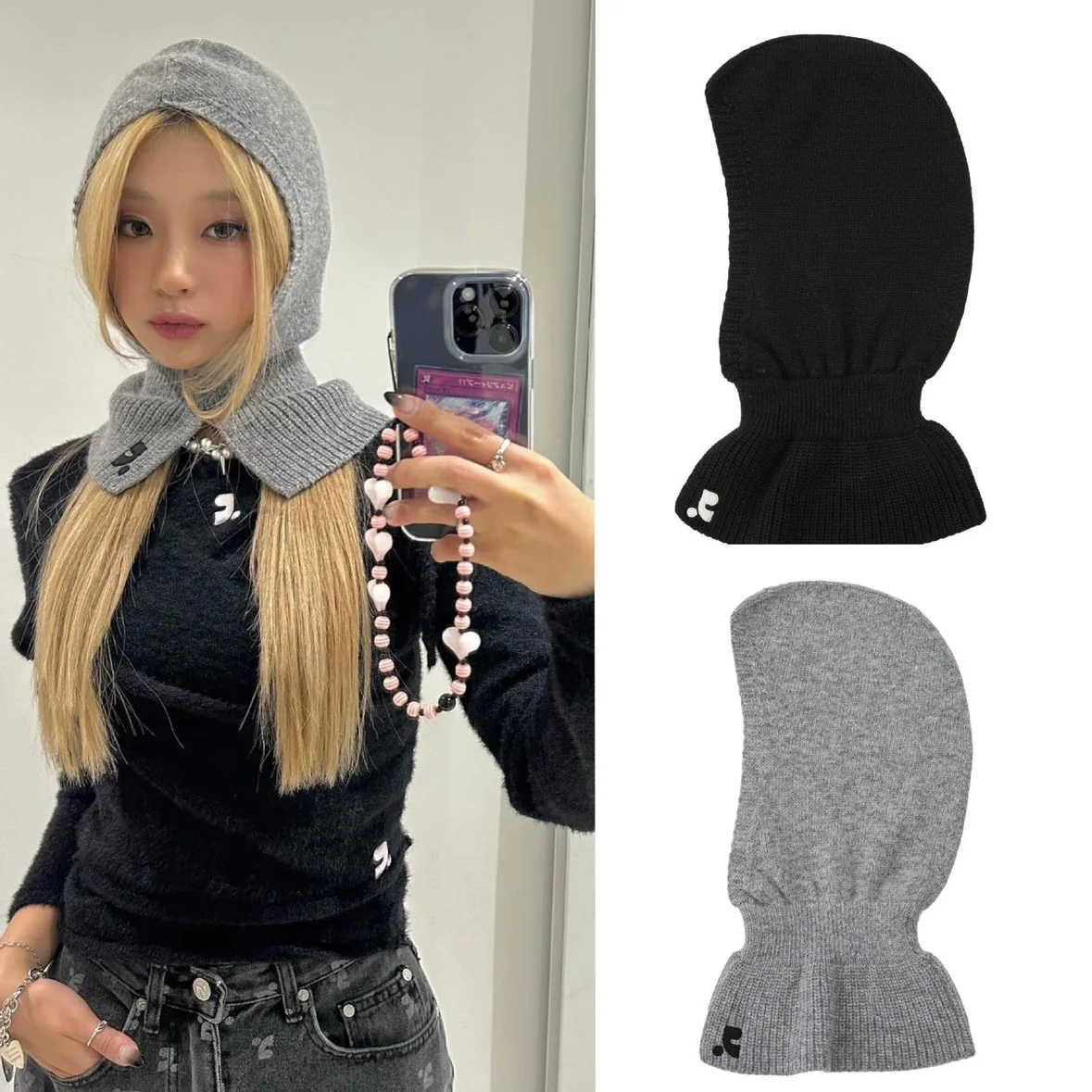 「LUXURY BRAND」South korea  RR 23 Autumn and Winter Lamb Wool Embroidered Logo Embroidered Balaclava