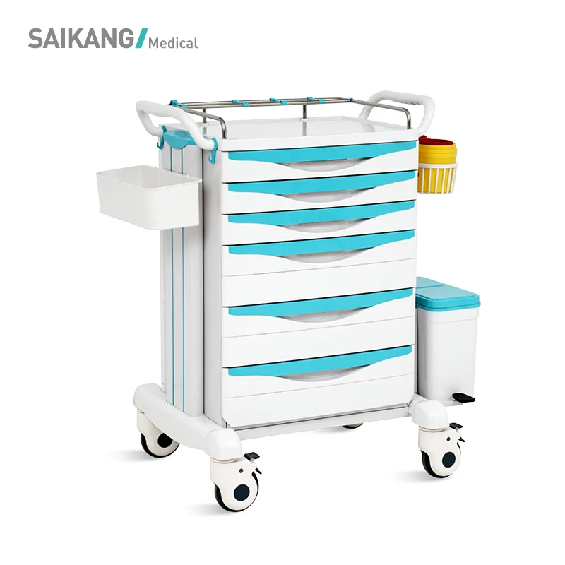 SKR-MT606 SAIKANG Factory Direct Sales Hospital 6 Drawers ABS Drug  Emergency Trolley