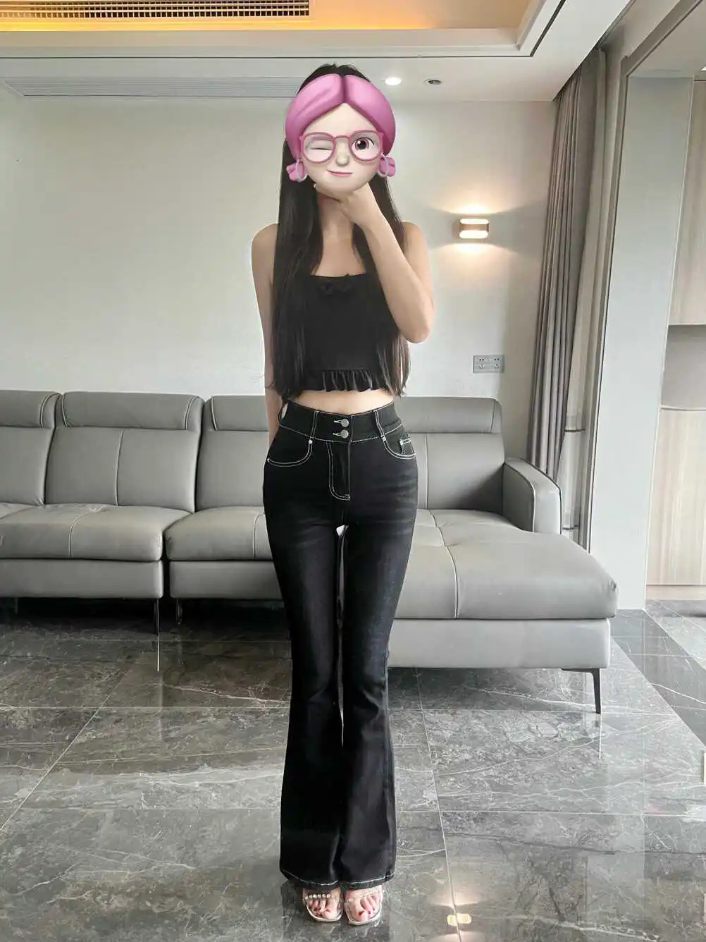 Hoge Taille Bell Bot Jeans Dames Denim Broek met Ingebouwde Heup Verbetering Pad Taille Cinching Heup ing Butt Lifting