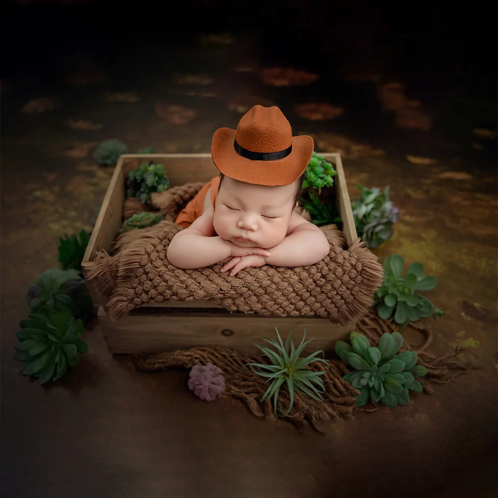 Newborn Western Cowboy Theme Clothes Overalls Cowboy Hats Photography Outfits Sunglasses Pillow Blankets Infant Photoshoot Props