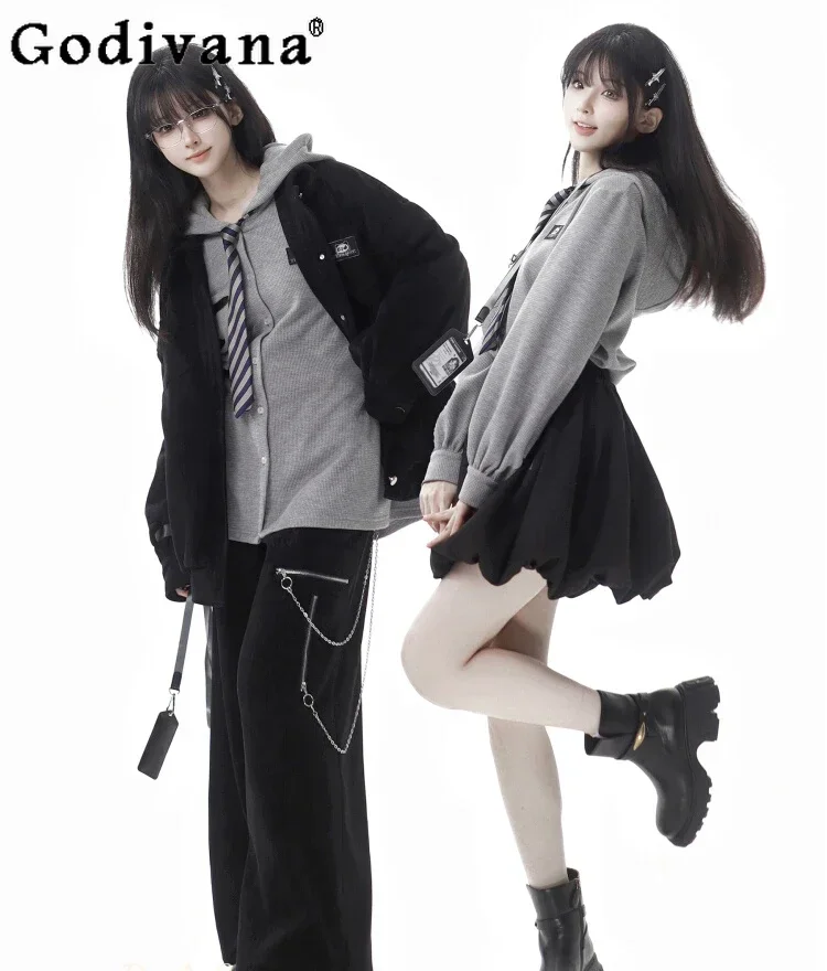 

Autumn and Winter Women's Casual Waffle Quilting Chenille Jacket Hooded Shirt Girls High Waist Bud Skirt Wide-leg Trousers Set