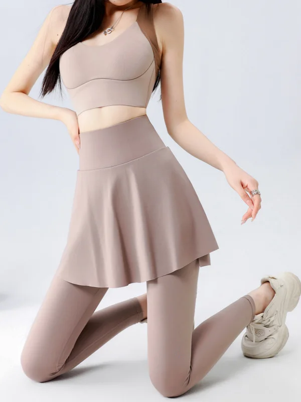 

Брюки для йоги с высокой талией, тонкие моделирующие брюки для фитнеса, летняя уличная одежда, юбка из коровьей кожи, брюки, искусственный комплект из двух предметов