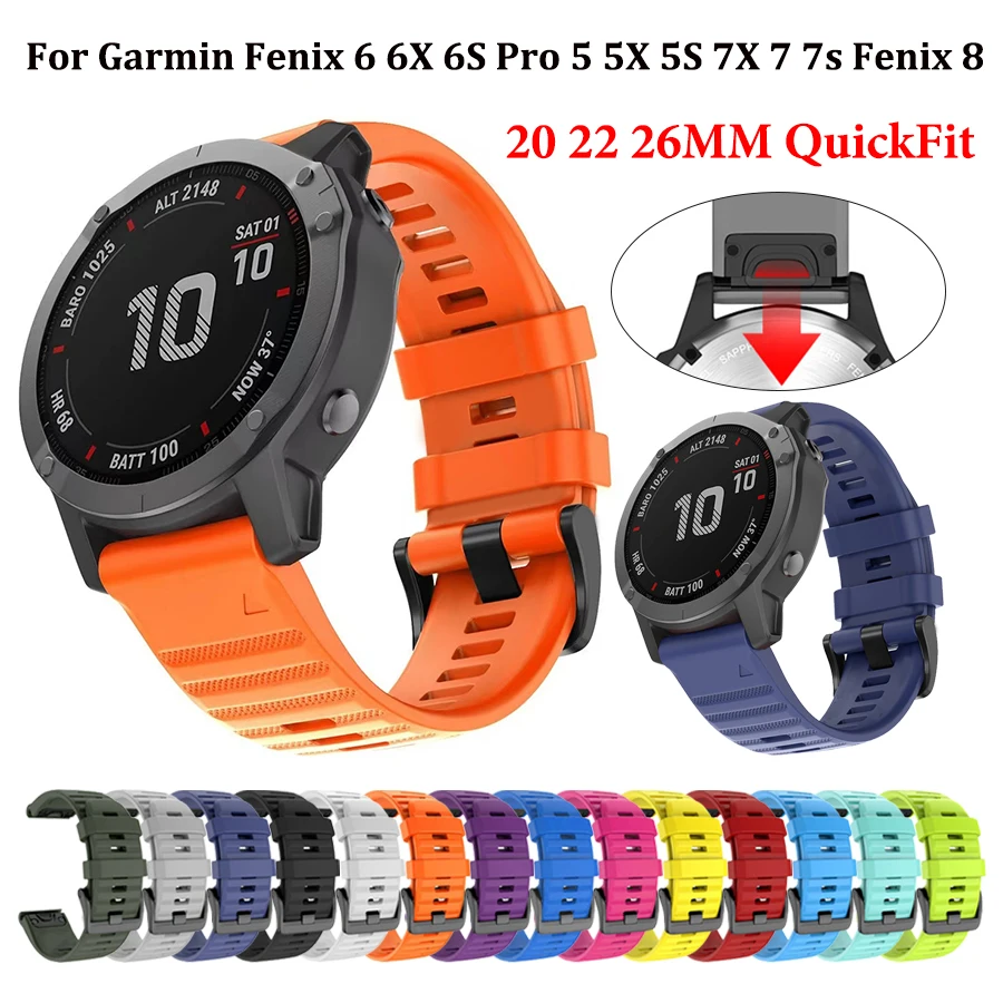 

20mm 22mm 26mm Silicone QuickFit Strap for Garmin Fenix 7X 8 7 Pro Fenix 6X 6 5X Tactix 7 Forerunner 965 955 Enduro3 2 Watchband