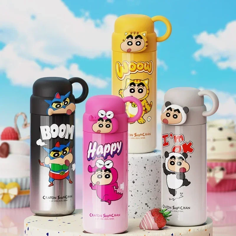 

460ML Crayon Boy Shin Thermal Mug Children's Sports Kettle Student Drinking Travel Fitness Water Bottle Cute Cartoon Cup