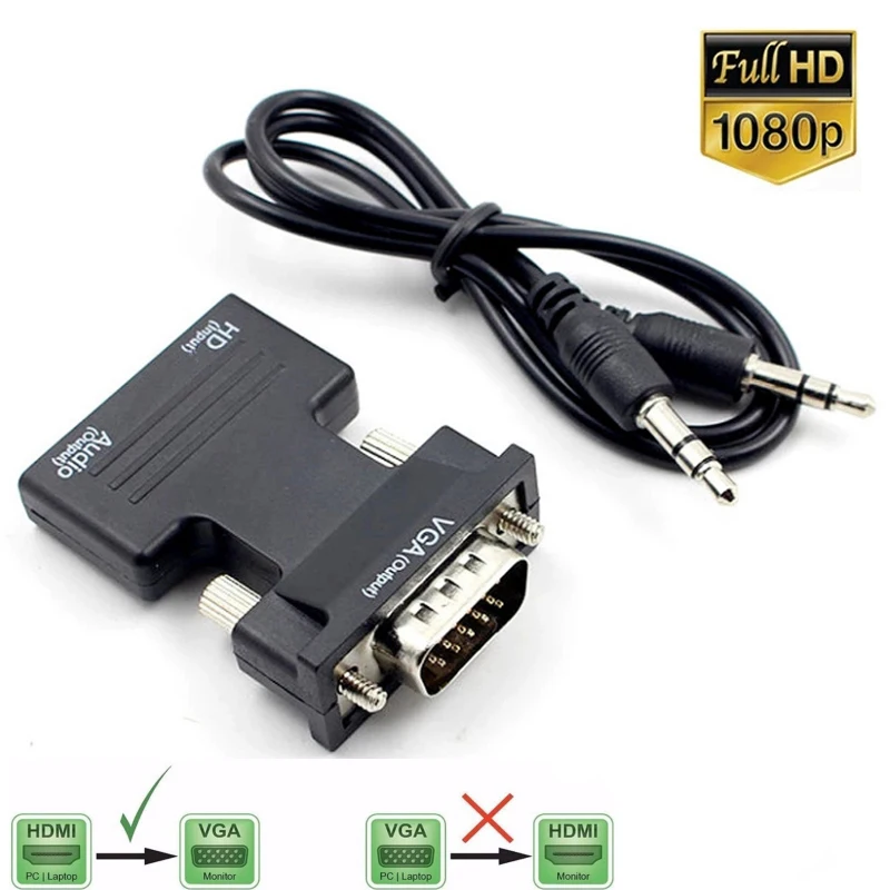 Hdmi-kompatibel zu vga konverter mit 3,5mm audio kabel für ps4 pc laptops tv monitor projektor hd