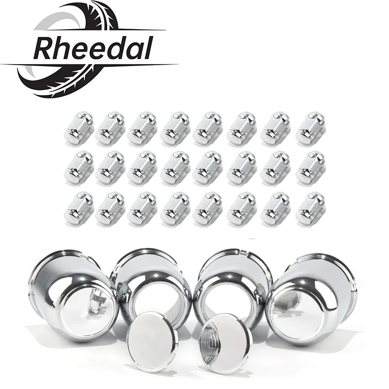 Rheedal 12/24PCS 1/2-20 Lug Nuts + 2/4PCS Push-Thru Center Caps 3.19 inch Push Through Wheel Center Caps Push Thru Steel Carbon