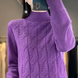 Half High Collar Solid Color Pullover Sweater Knitted Long Sleeve Women's Clothing Autumn Winter Screw Thread All-match Tops