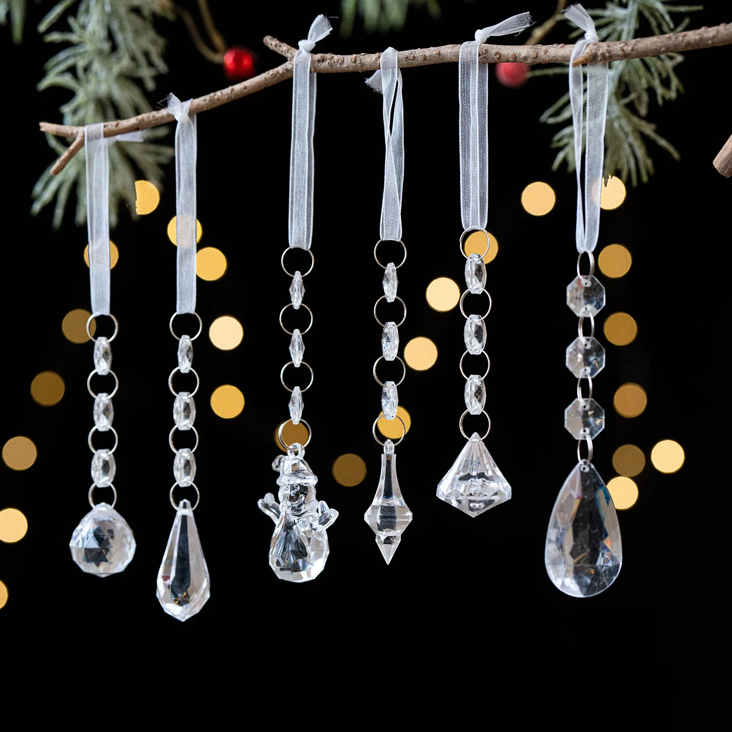 

6Pcs Acrylic Transparent Hanging Crystal Christmas Crystal Tree Decorations Teardrop-shaped Chandelier Home DIY Decoration