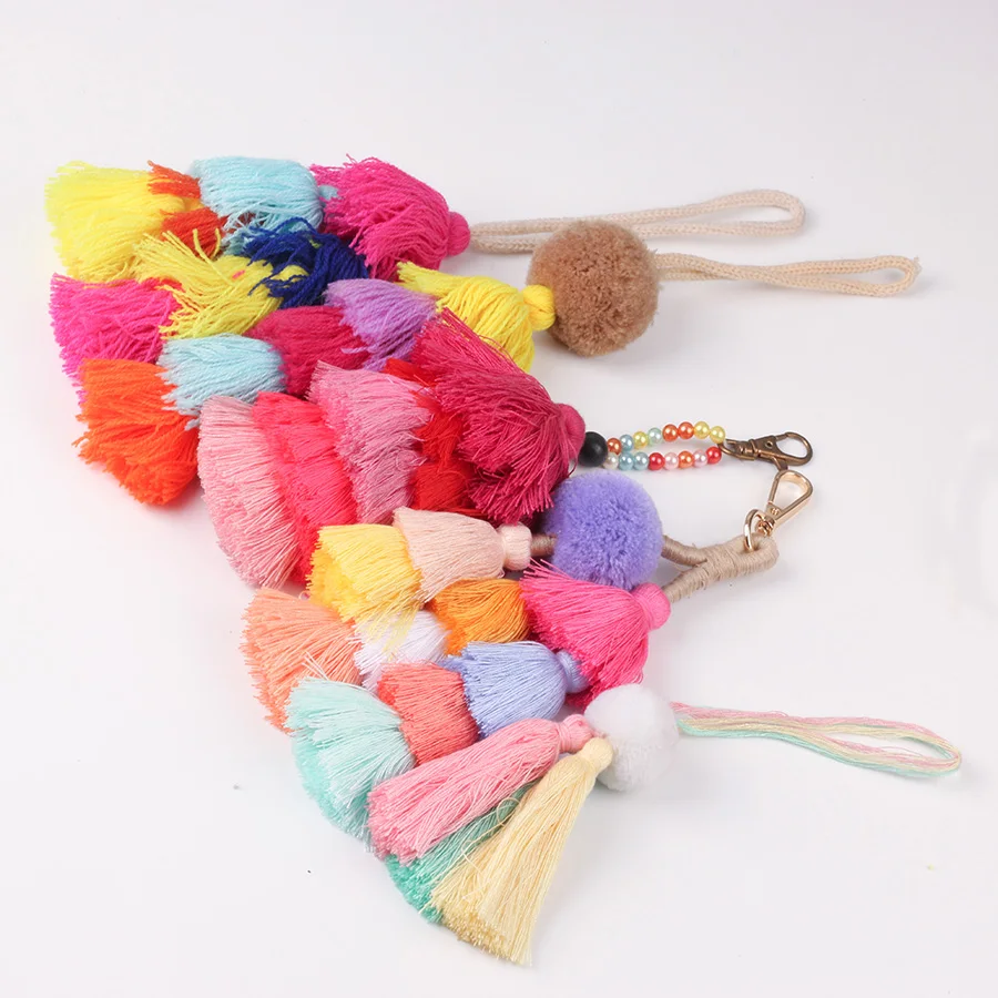 Pure handmade Bohemian ethnic style colorful tassel keychain luggage pendant