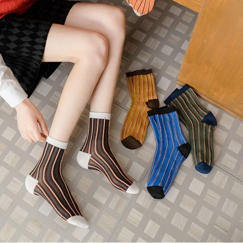 

Socks Women's Vertical Stripes Comfortable Breathable Mesh Socks Women INS Trend Fashion Versatile Women's In Tube Socks I123