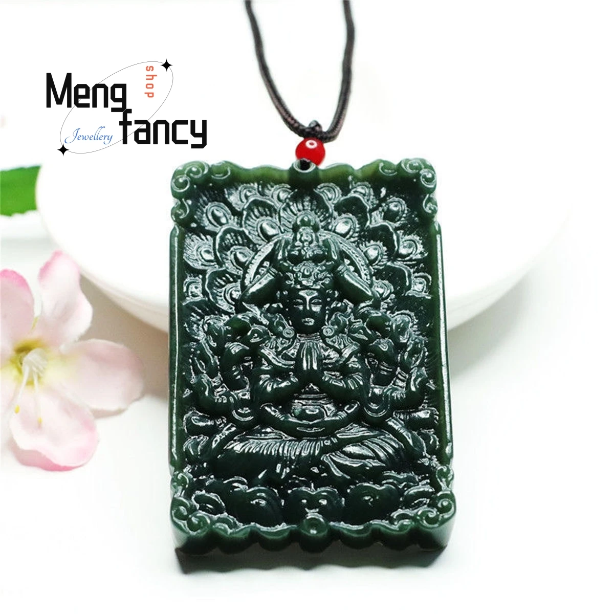 

Natural Hetian Green Jade Avalokitesvara Pendant Simple Generous Retro Ethnic Style Men Women Fine Jewelry Charm Fashion Gift