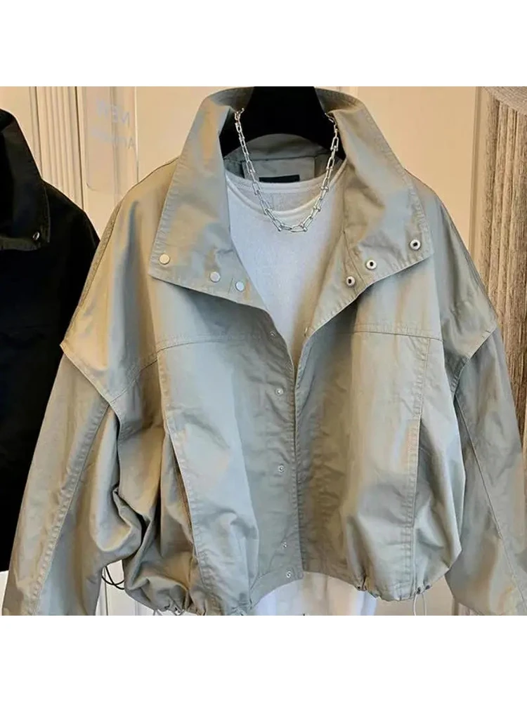 

Loose Batwing ape Women's Jaet Korean Sle Workwear ort Coat Large Collar Windproof Zipper Closure Color