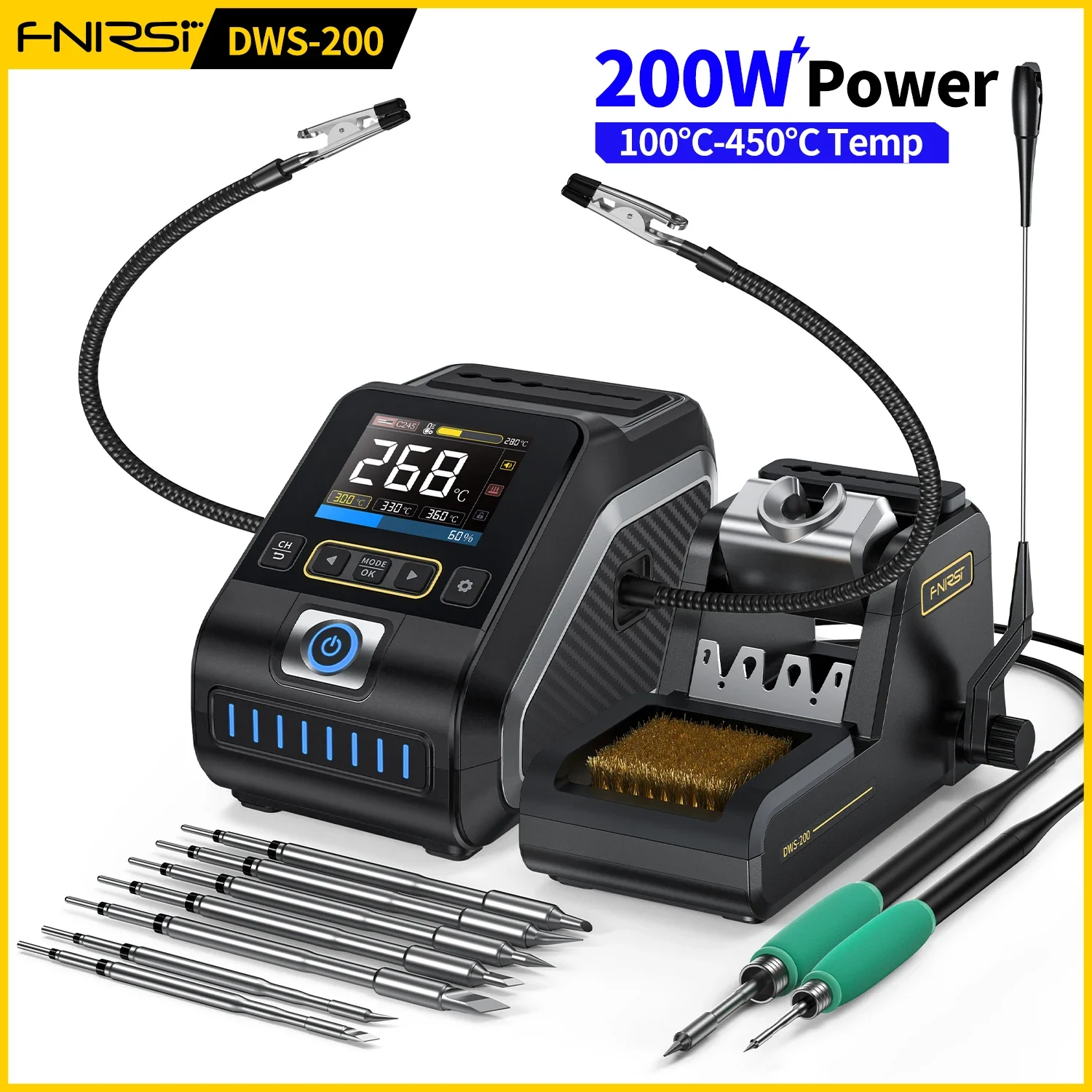 Electronic Welding Rework Station Heating Soldering Iron Staion 200W Power Repaid  C210 C245 Solder Iron Handle  FNIRSI DWS-200