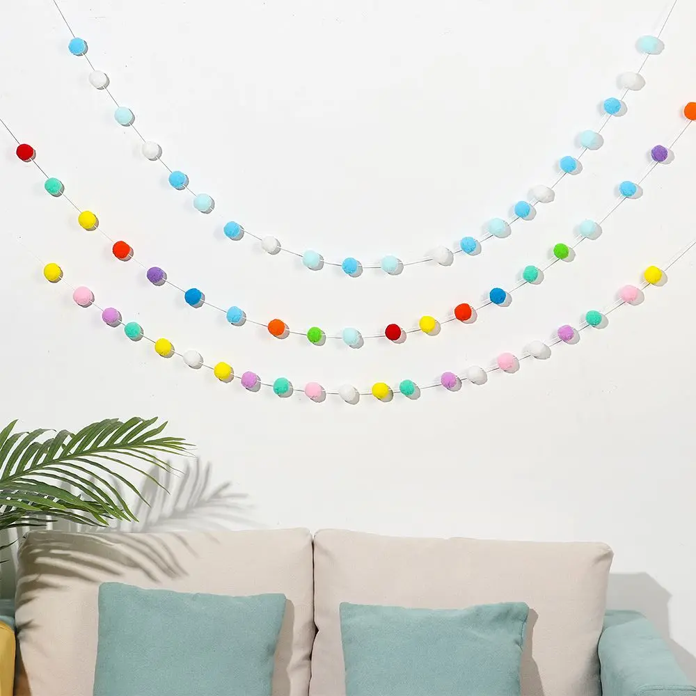 2.5M Colorful Pompom Pendant Garland Ins Nordic Series Wool Felt Ball String Hanging DIY Handmade Nursery Children Room Decor