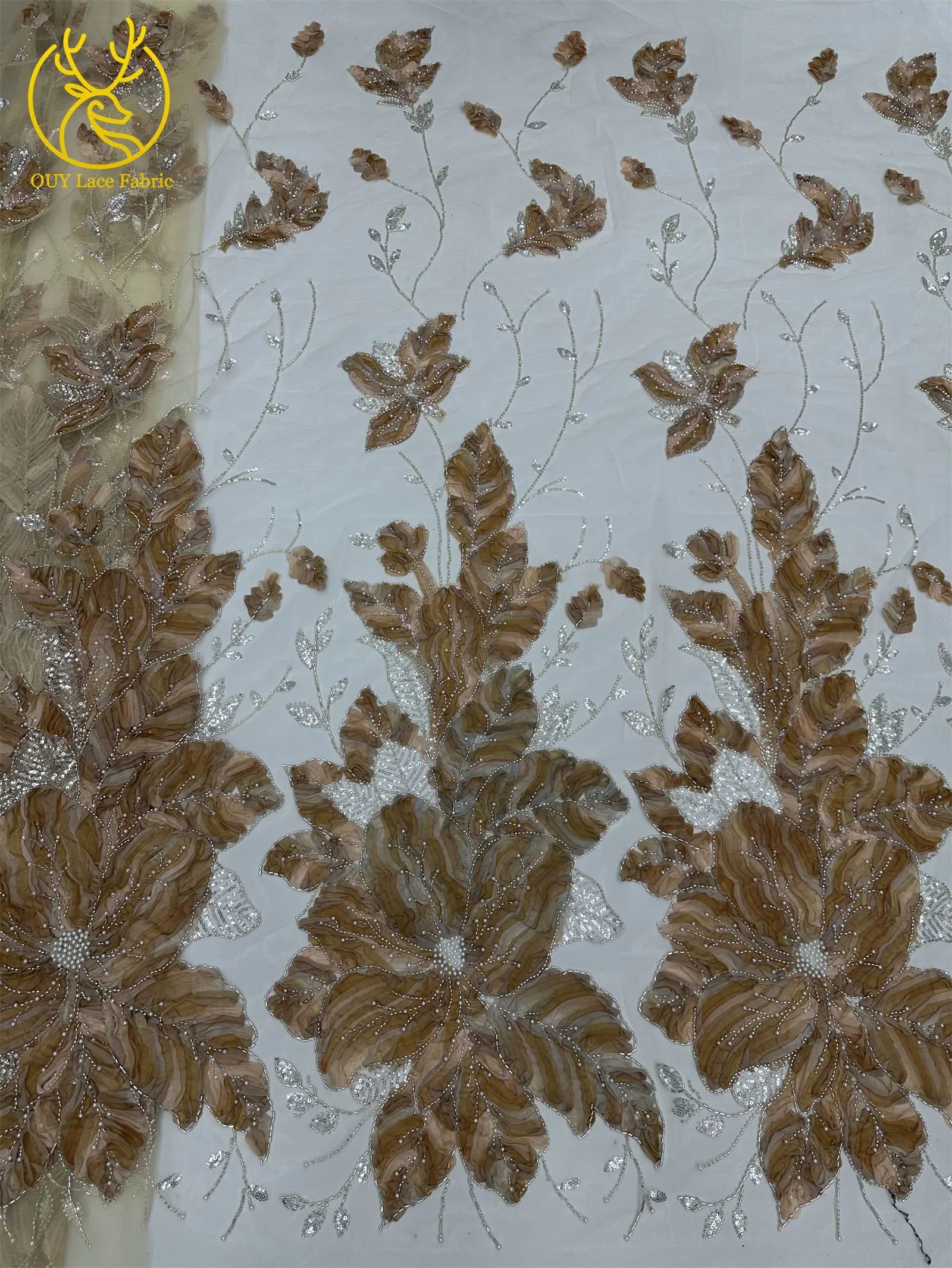 Modischer 3D Afrikanischer Perlen-Tüll-Stickerei-Spitzenstoff 2026 Hochwertige Französische Pailletten-Spitze für Nigerianische Hochzeitskleider zum Nähen – Detail 23
